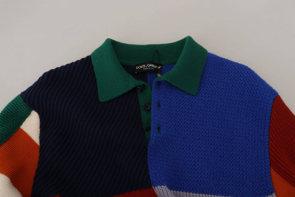Pull en laine Dolce & Gabbana à rayures multicolores, pull-over élégant avec motif coloré et style sophistiqué.