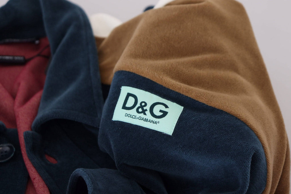 Pull à col en coton multicolore de Dolce & Gabbana, pullover élégant avec motifs colorés, vue de face.