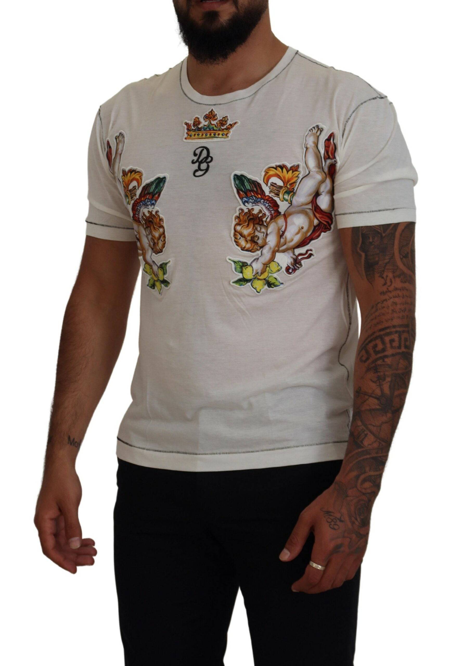 T-shirt homme à manches courtes blanc imprimé de la marque Dolce & Gabbana, style décontracté et tendance.