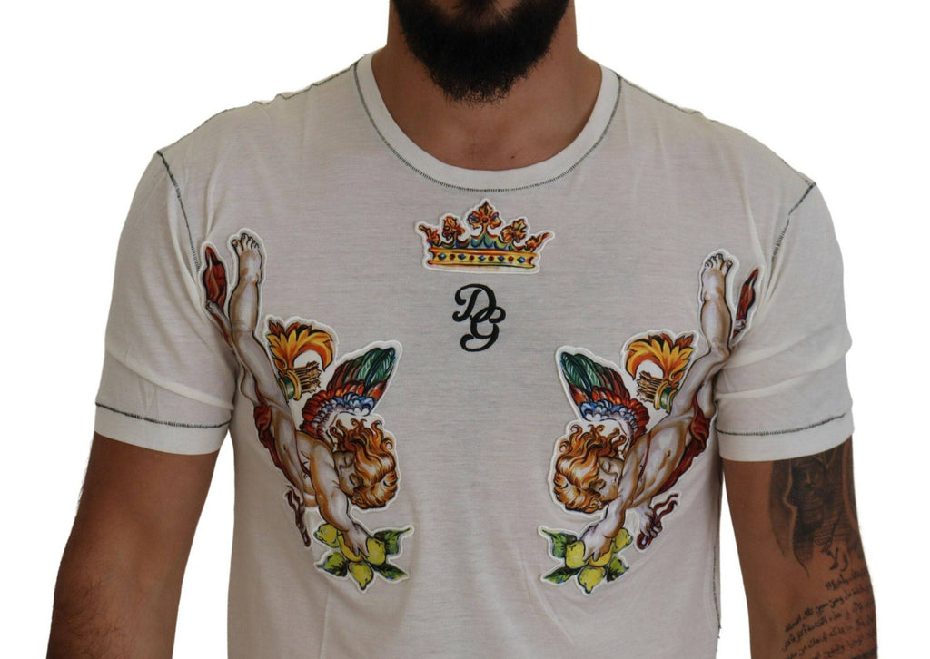 T-shirt homme à manches courtes blanc imprimé Dolce & Gabbana, style décontracté, tissu léger.