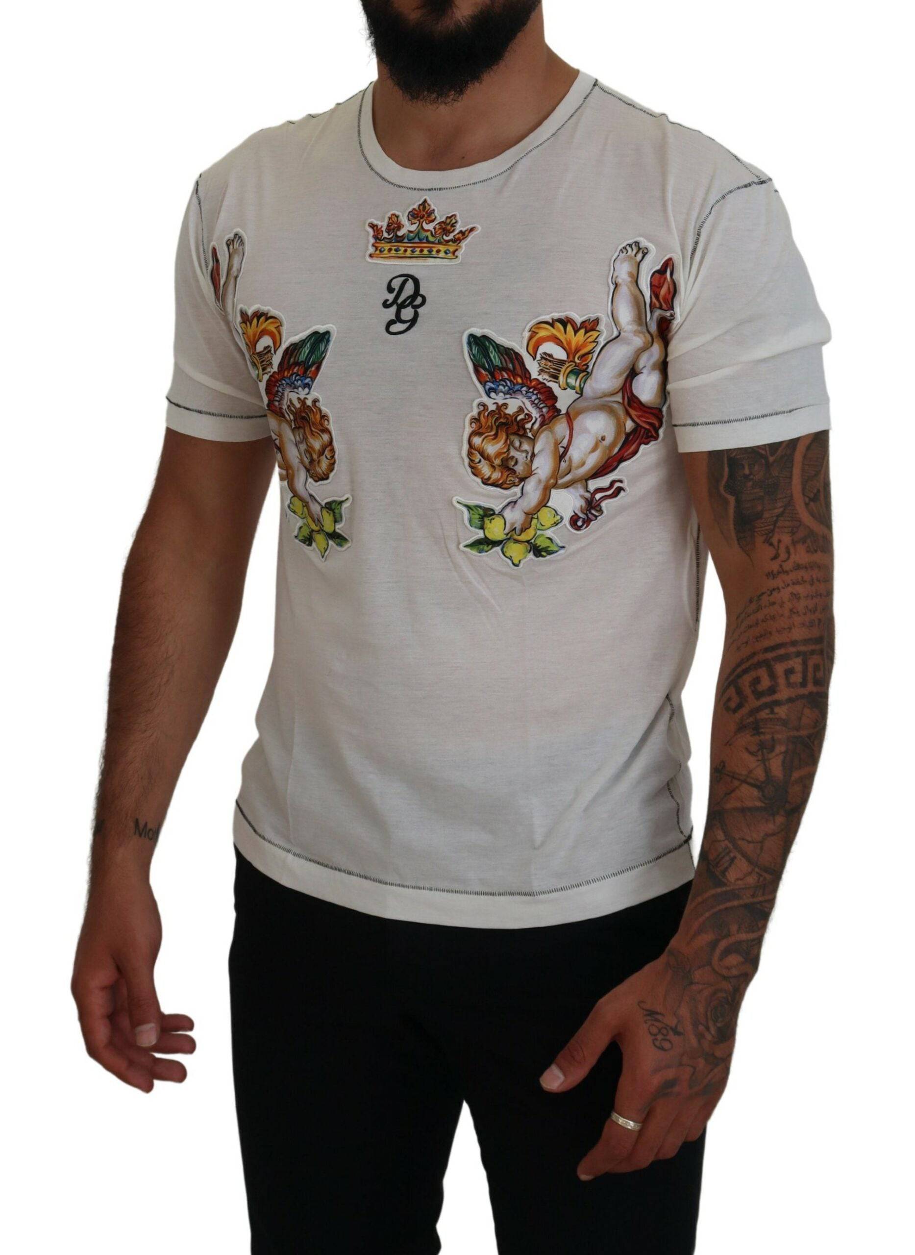 T-shirt homme Dolce & Gabbana à manches courtes blanches avec imprimé, style décontracté et graphique.