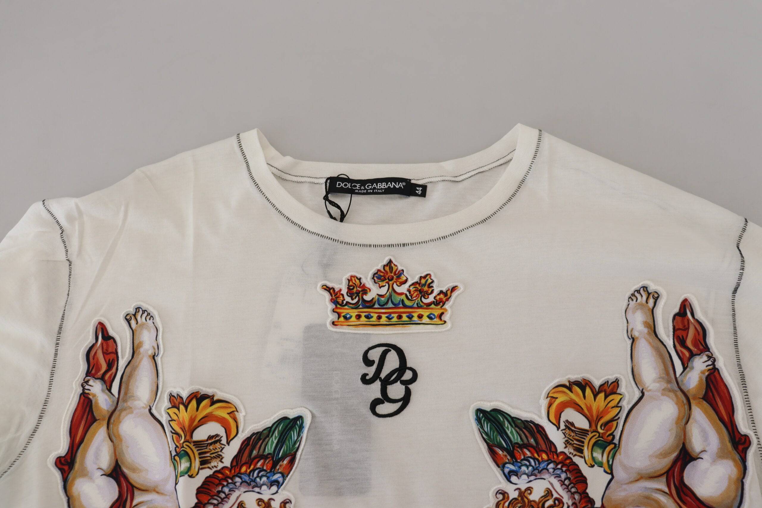 T-shirt blanc à manches courtes pour homme Dolce & Gabbana avec imprimé, en coton élégant et confortable.
