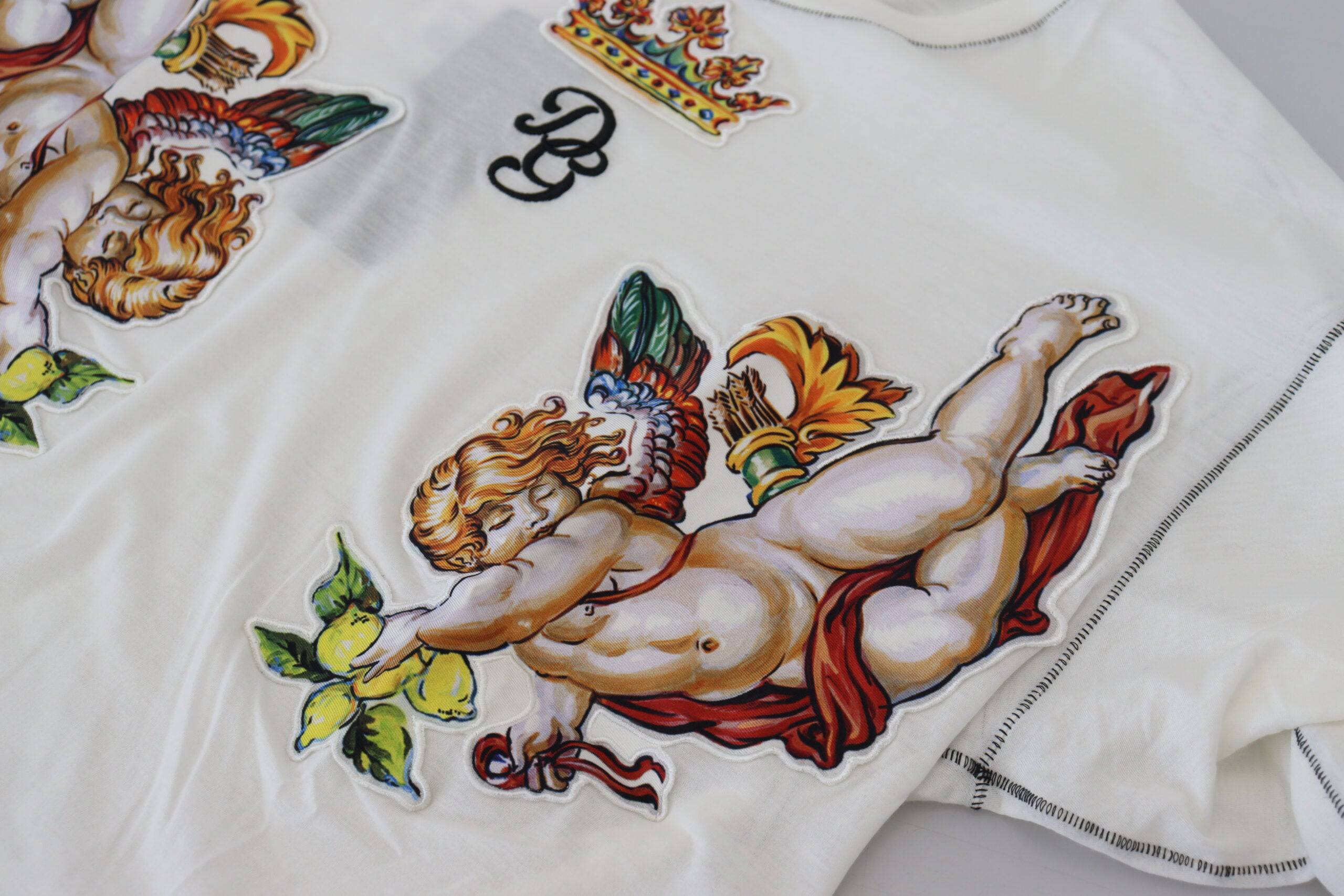 T-shirt blanc à manches courtes pour homme Dolce & Gabbana avec imprimé floral, en coton, style décontracté.