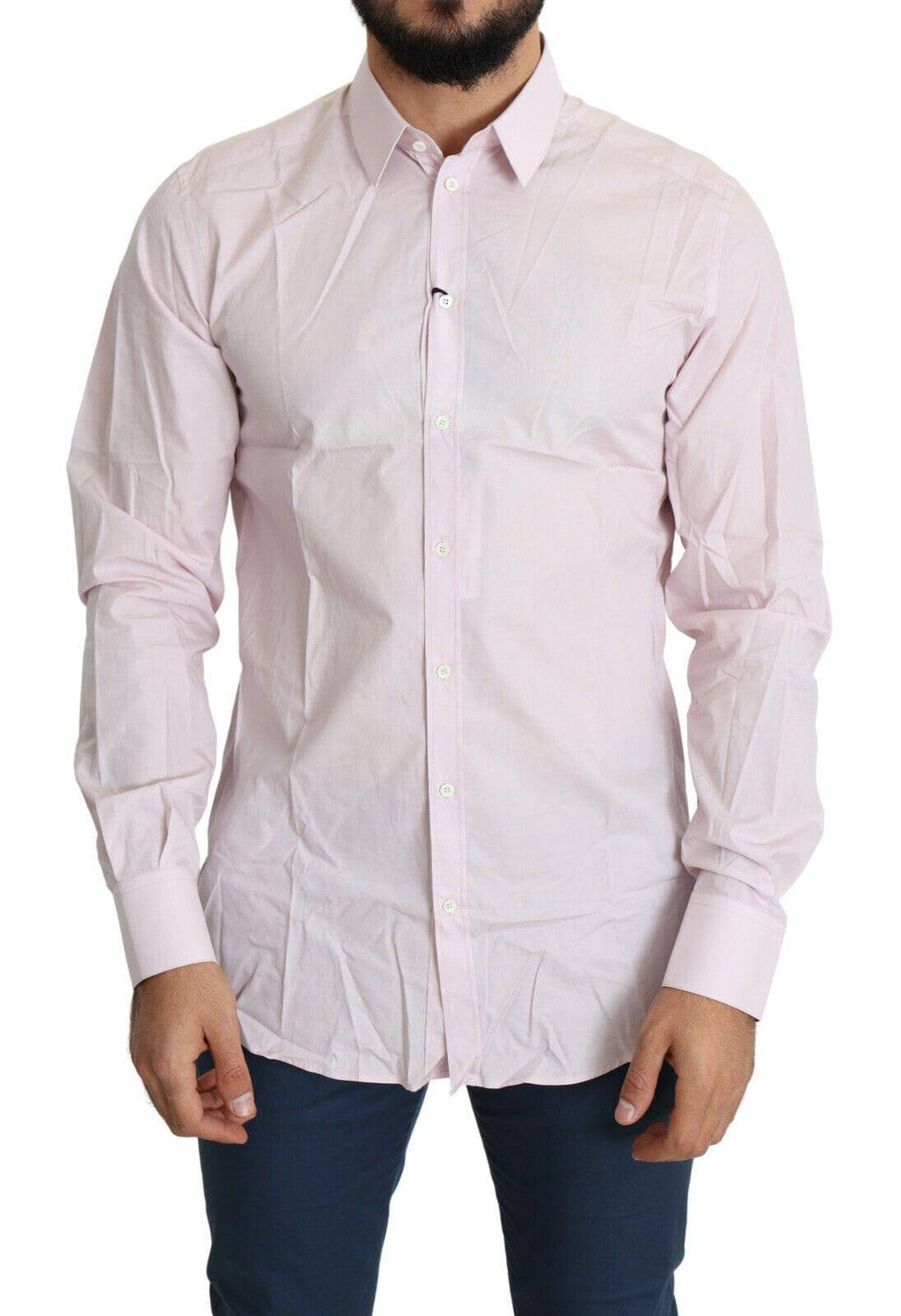 Chemise formelle en coton rose clair de Dolce & Gabbana, avec détails dorés, pour homme.