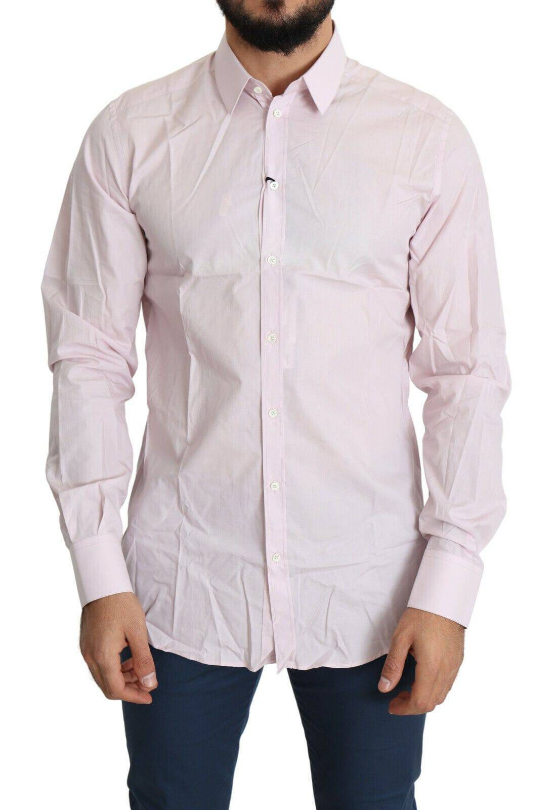 Chemise formelle en coton rose clair de Dolce & Gabbana, avec détails dorés, pour homme.