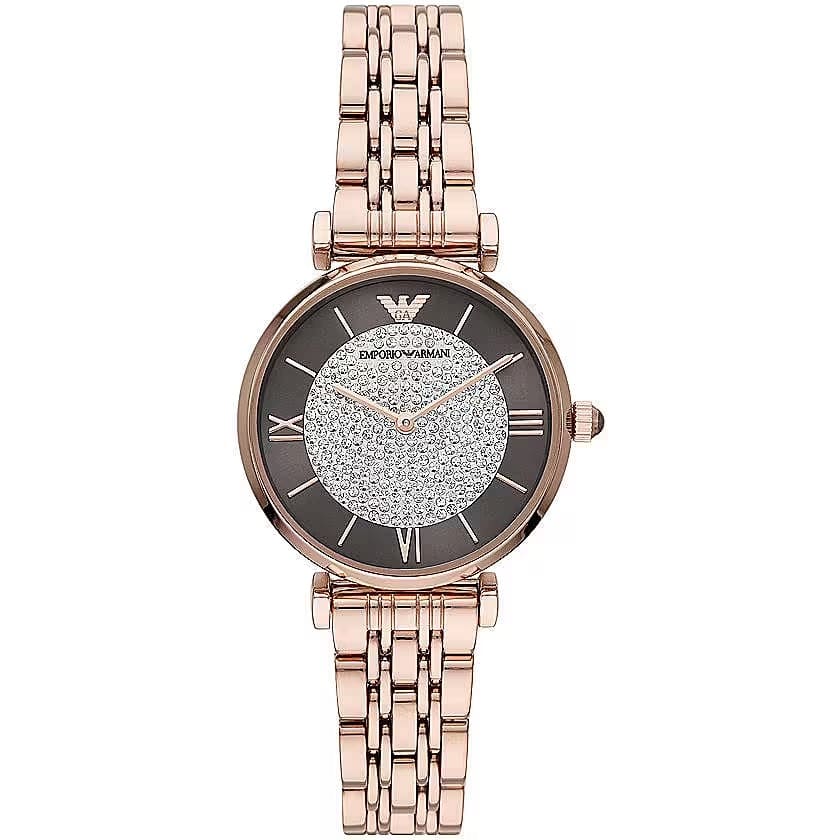 Montre en acier bronze Emporio Armani à quartz, affichage élégant avec bracelet en métal et cadran sophistiqué.