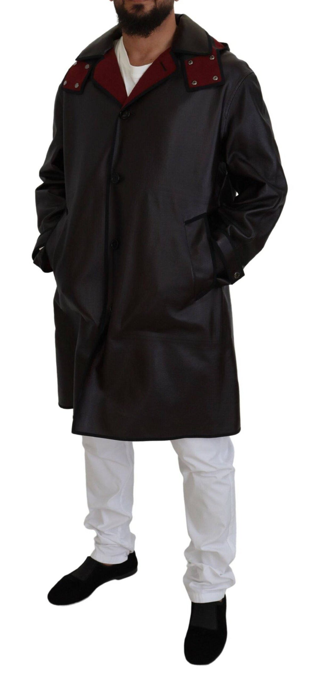 Veste trench noire Dolce & Gabbana avec capuche, coupe en coton et style élégant, vue de face sur la parka.