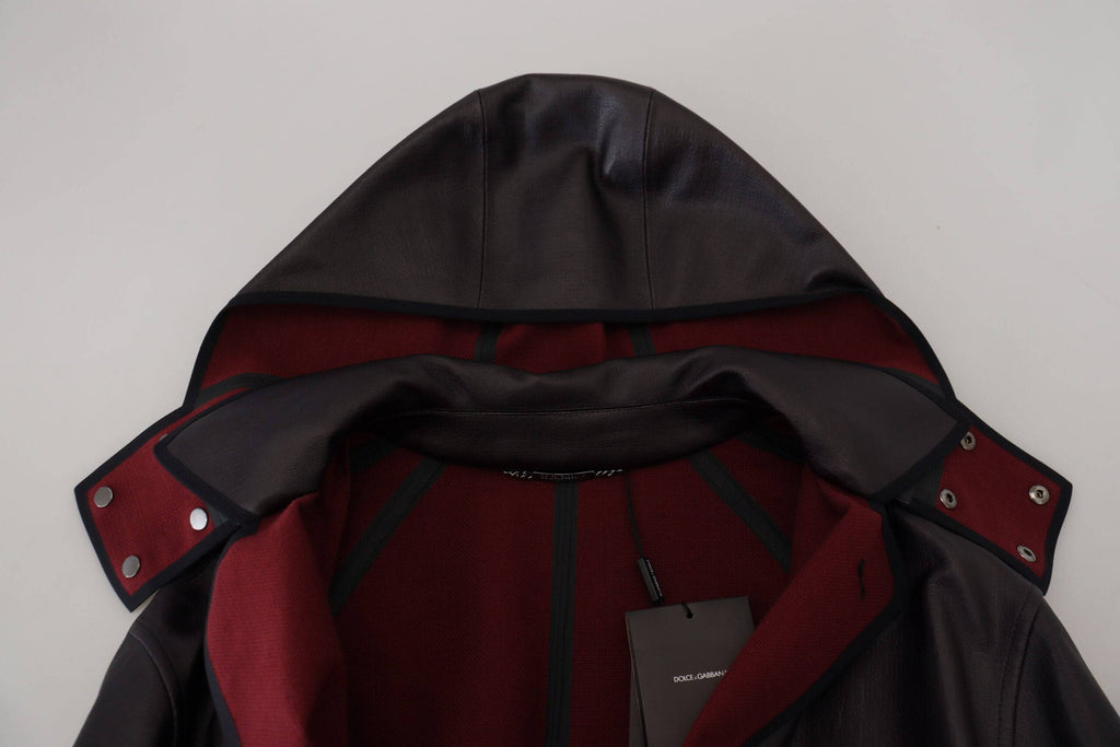 Veste trench noire avec capuche en coton de Dolce & Gabbana, parka élégante et décontractée, vue de face.