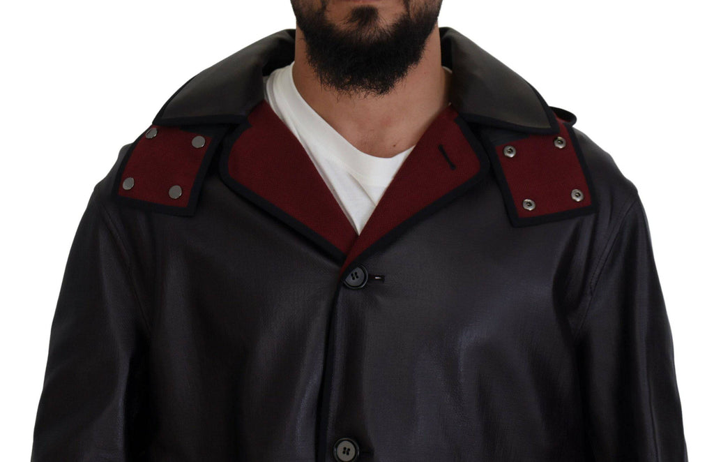 Veste trench noire Dolce & Gabbana avec capuche, parka en coton, style élégant et décontracté, visible avec détails de la veste.