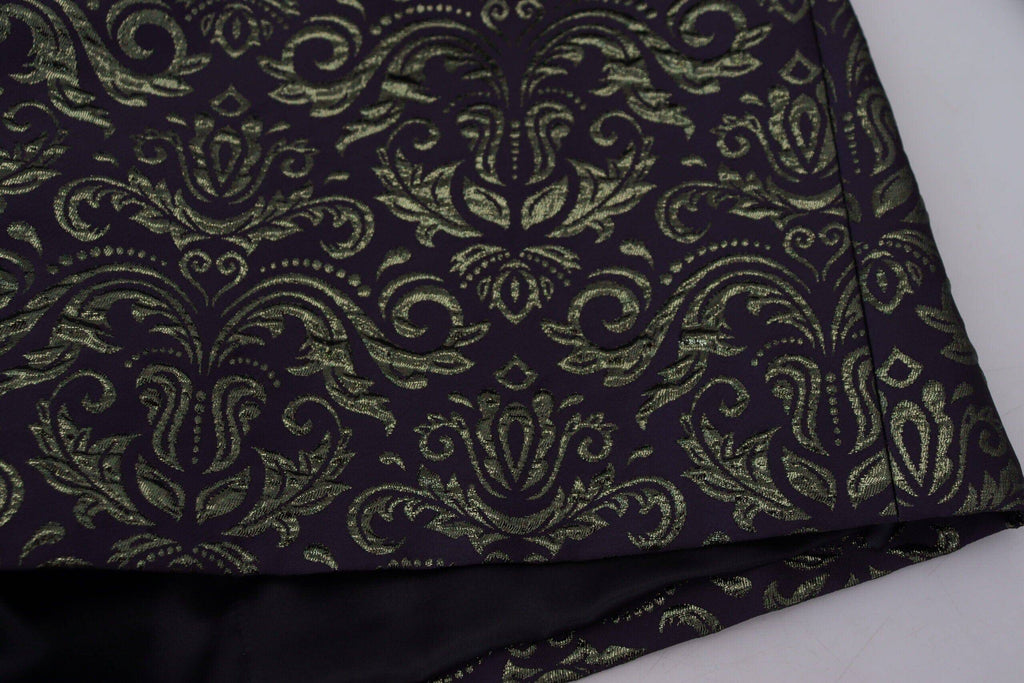 Veste Dolce & Gabbana en or et violet à motif baroque, blazer élégant avec détails sophistiqués, vue de face.