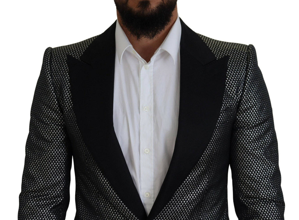 Veste blazer Dolce & Gabbana en jacquard noir argenté, coupe slim fit, finition élégante, vue de face sur un fond neutre.