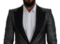 Veste blazer Dolce & Gabbana en jacquard noir argenté, coupe slim fit, finition élégante, vue de face sur un fond neutre.