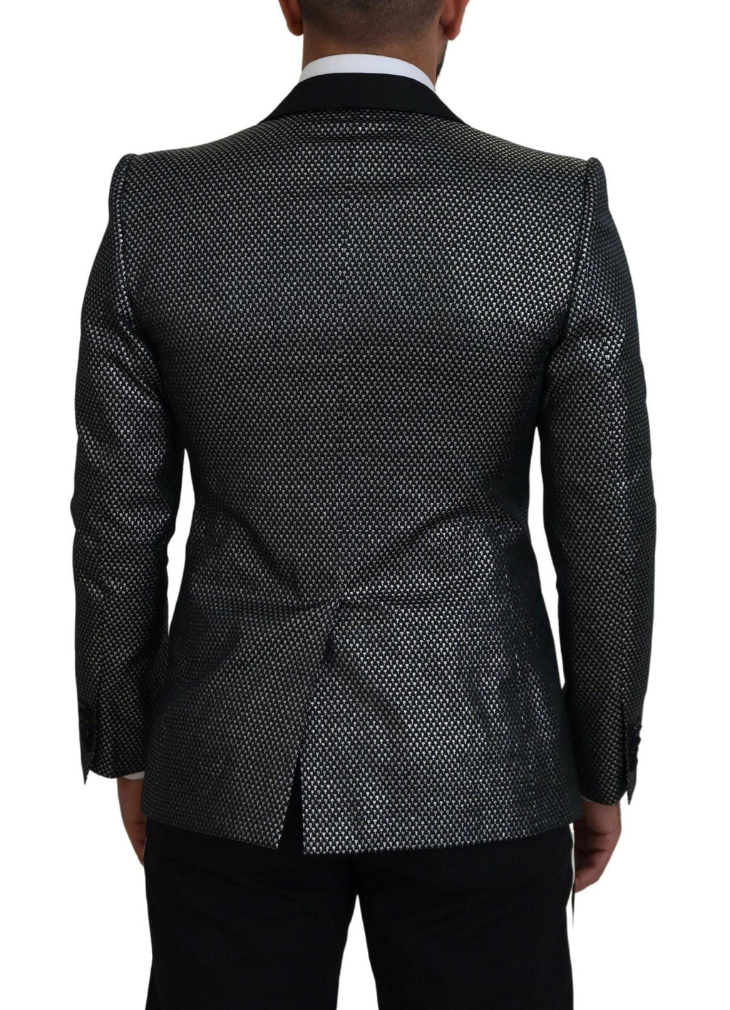 Veste blazer Dolce & Gabbana en jacquard noir argenté, coupe slim fit, élégante et sophistiquée, vue de face.