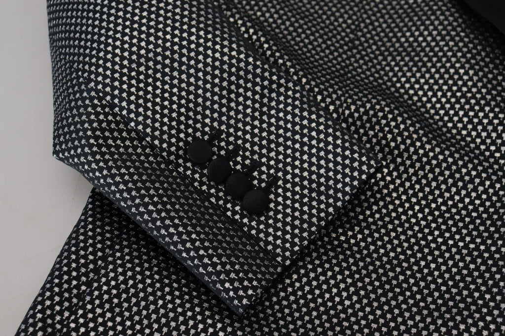 Veste blazer Dolce & Gabbana en jacquard noir et argent, coupe slim fit, élégante et sophistiquée.