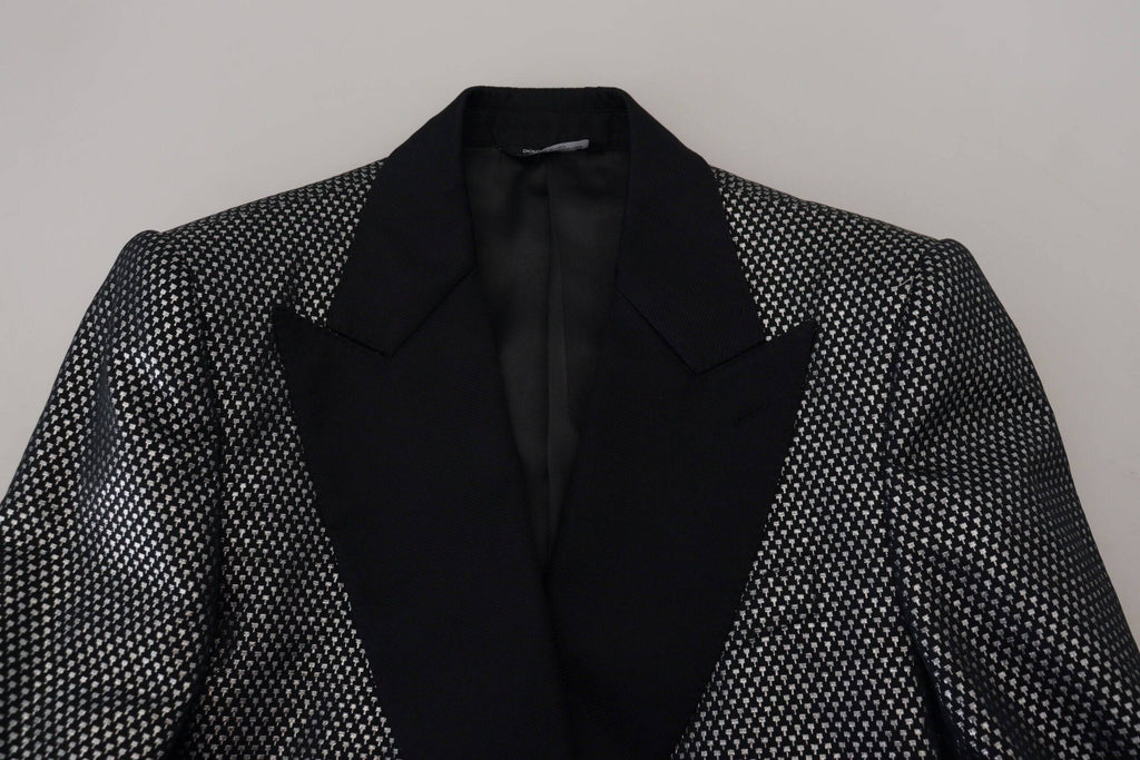 Blazer slim fit en jacquard noir et argent de Dolce & Gabbana, veste élégante en tissu sophistiqué.