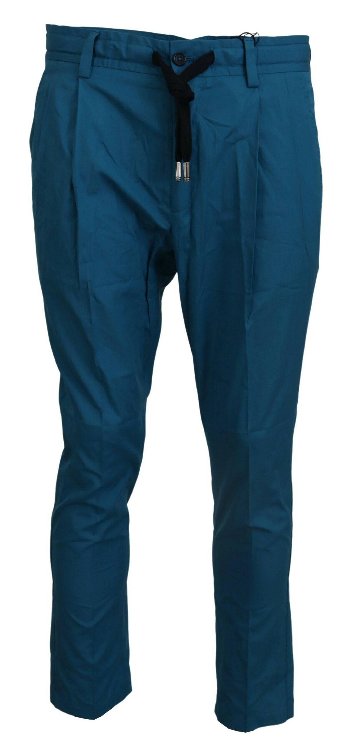 Pantalon chino en coton bleu Dolce & Gabbana avec coupe classique et détails modernes, vue frontale.