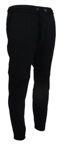 Pantalon de sport noir pour homme Dolce & Gabbana en laine, vêtement décontracté avec coupe moderne.