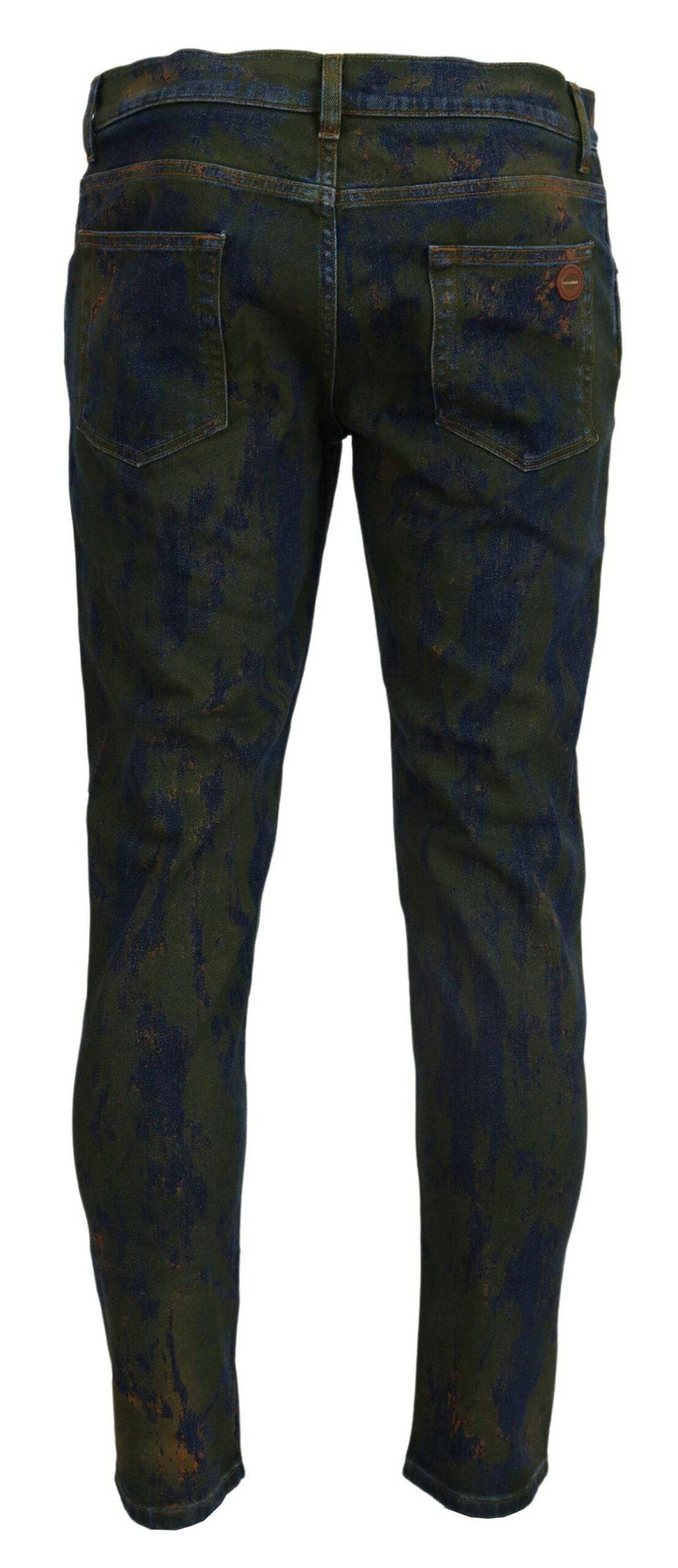 Jeans skinny en coton denim bleu et vert Dolce & Gabbana, coupe ajustée et détails modernes.