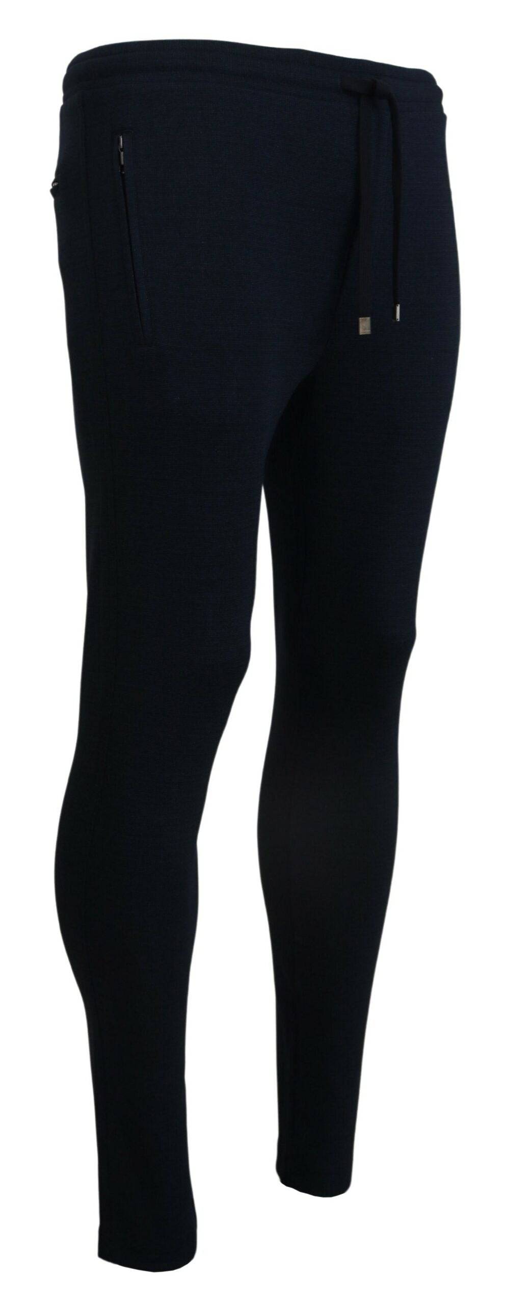 Pantalon de sport en coton bleu pour homme Dolce & Gabbana, vue de face avec détails du design.