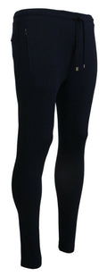 Pantalon de sport en coton bleu pour homme Dolce & Gabbana, vue de face avec détails du design.