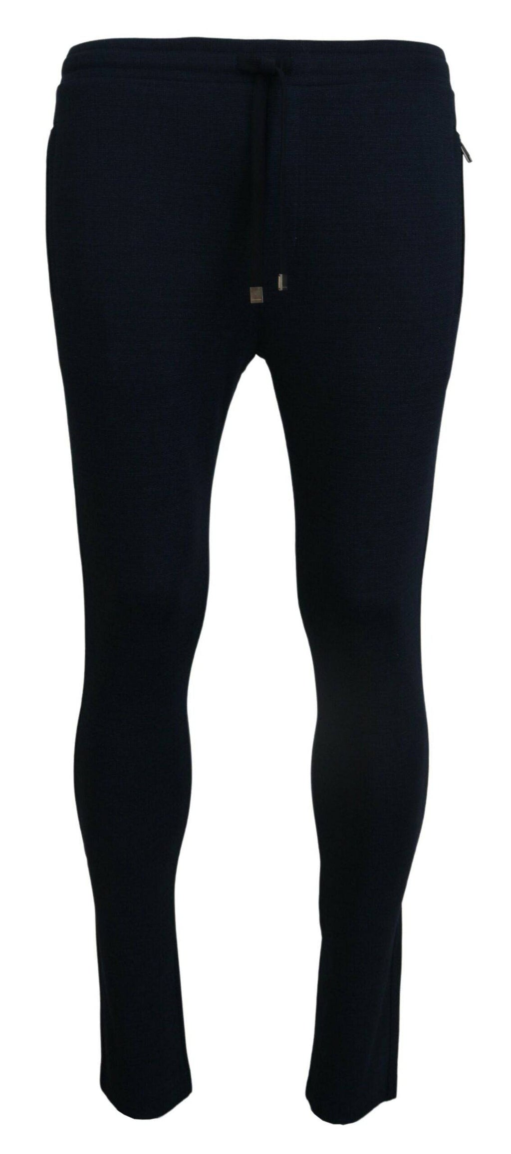 Pantalon de sport homme Dolce & Gabbana en coton bleu, style décontracté et confortable, visible en gros plan dans l'image.