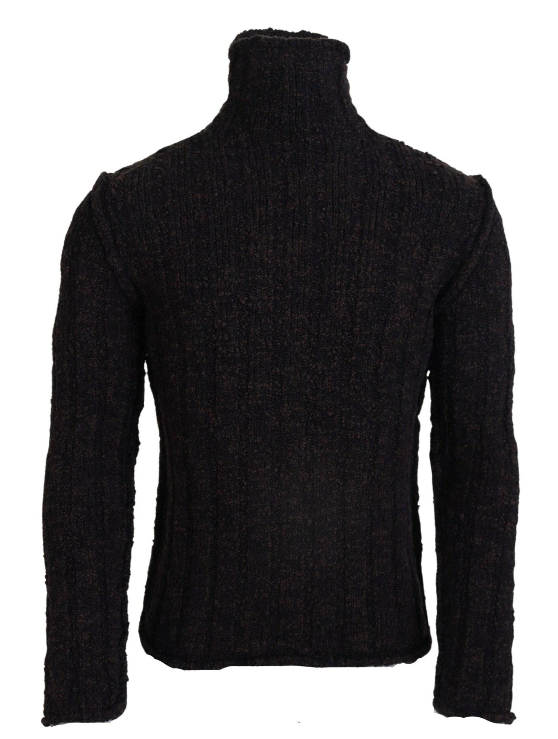 Pull en laine marron Dolce & Gabbana à col roulé, pull-over chaud et élégant avec texture tricotée.