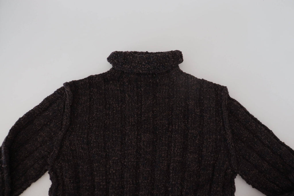 Pull doux en laine marron de Dolce & Gabbana, pull à col roulé, finition élégante et texture tricotée visible.