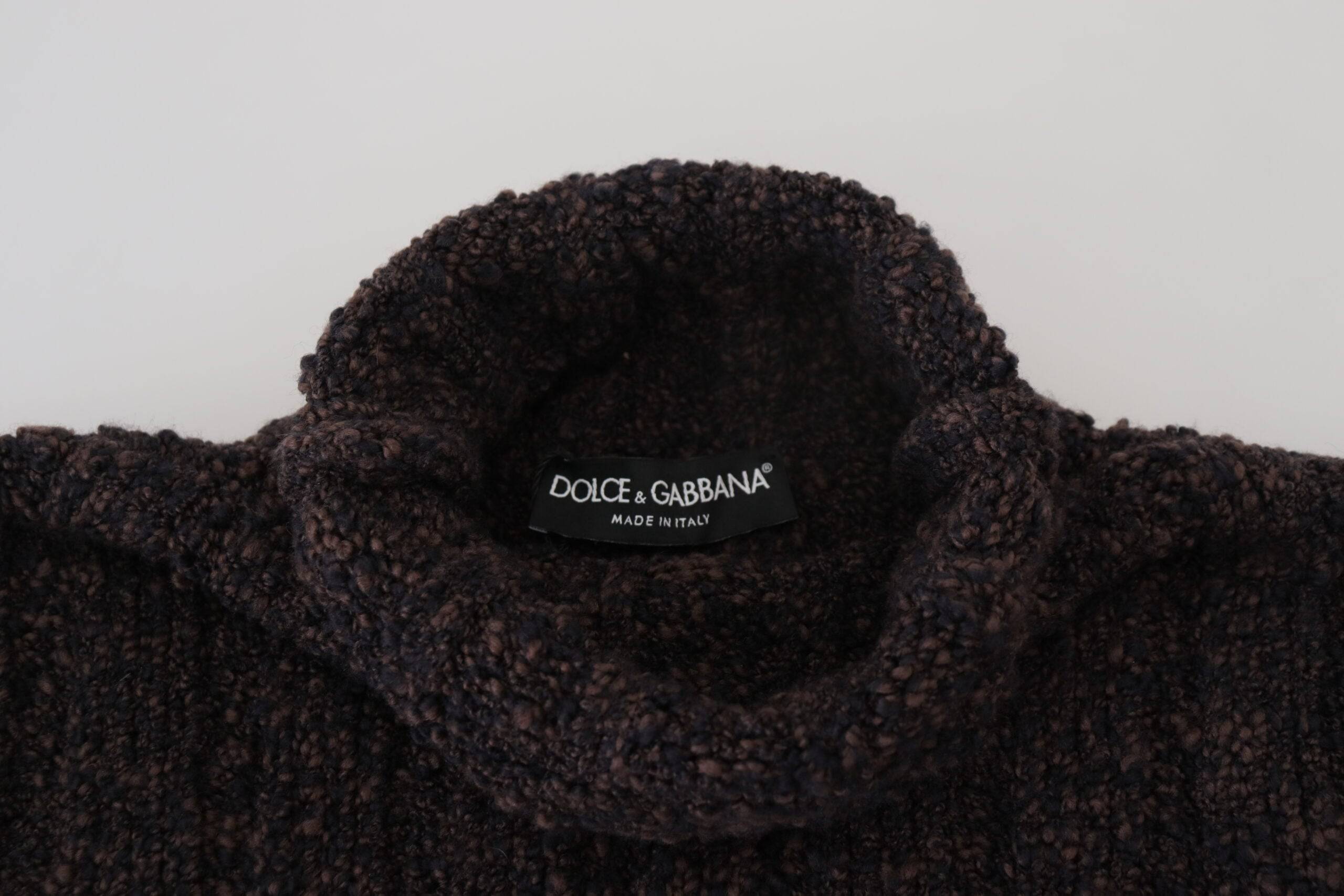 Pull à col roulé en laine marron Dolce & Gabbana, pull-over en tricot chaud et élégant, idéal pour l'automne et l'hiver.
