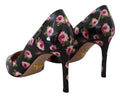 Escarpins à talons aiguilles noirs en cuir avec motifs floraux Prada, chaussure élégante pour femmes.