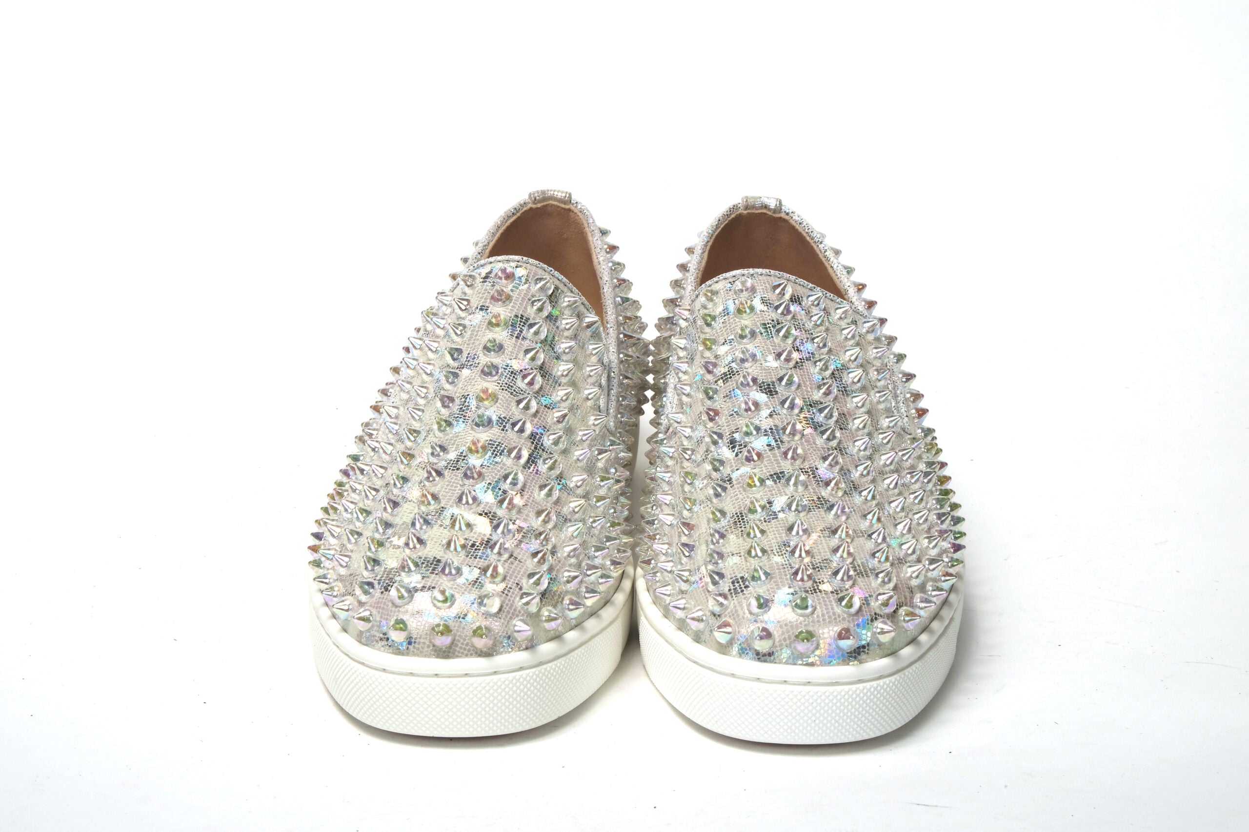 Sneaker plate Christian Louboutin blanc et transparent Ab/Clear Ab Roller Boat pour femme, chaussures plates élégantes.