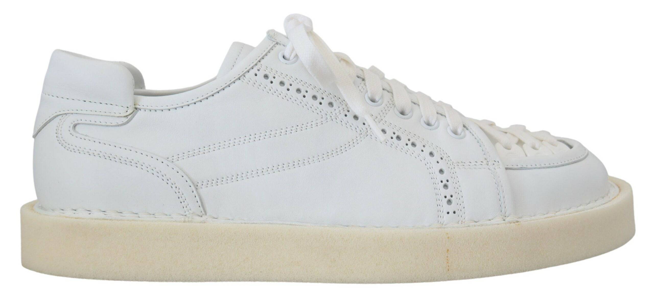 Chaussures décontractées Dolce & Gabbana, sneakers en cuir blanc à lacets, low top Oxford pour homme.
