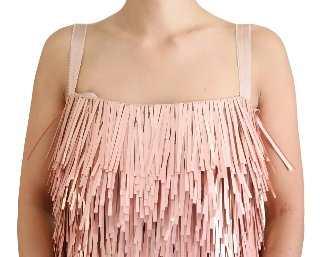 Robe sans manches Dolce & Gabbana rose avec tinsel brillant, coupe droite et style A-line, vue de face.