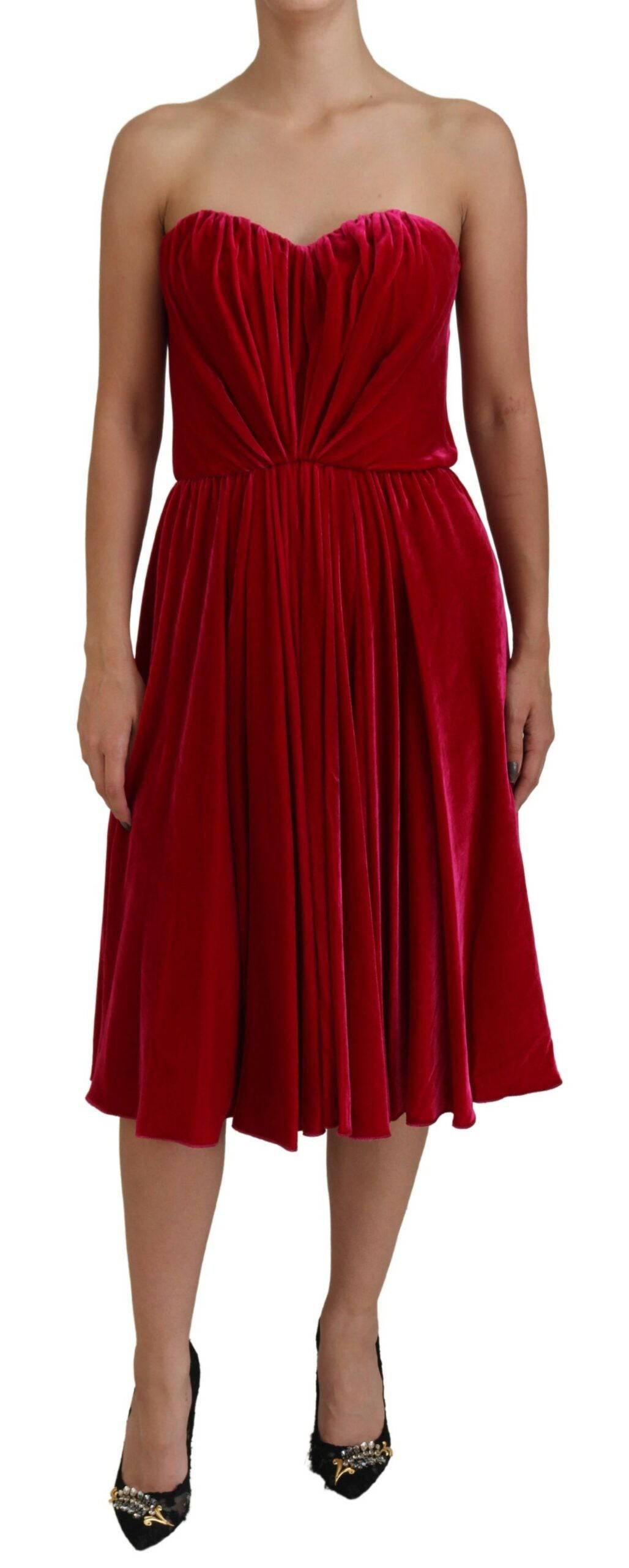 Robe bustier en viscose rose de Dolce & Gabbana, coupe évasée et bretelles fines, élégante et tendance.