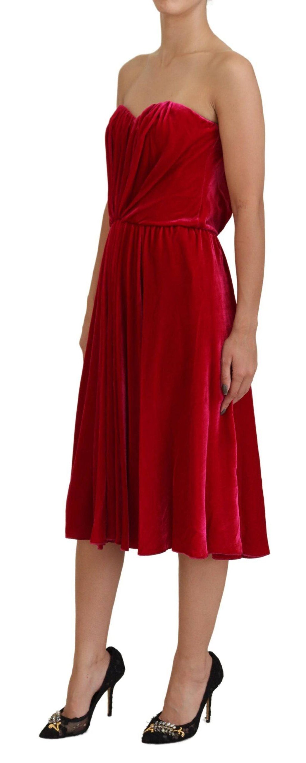 Robe bustier rose en viscose stretch de Dolce & Gabbana, coupe en ligne A, sans bretelles, élégante et fluide.