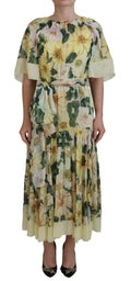 Robe longue en soie multicolore à imprimé floral Dolce & Gabbana, élégante et fluide, pour un style sophistiqué.