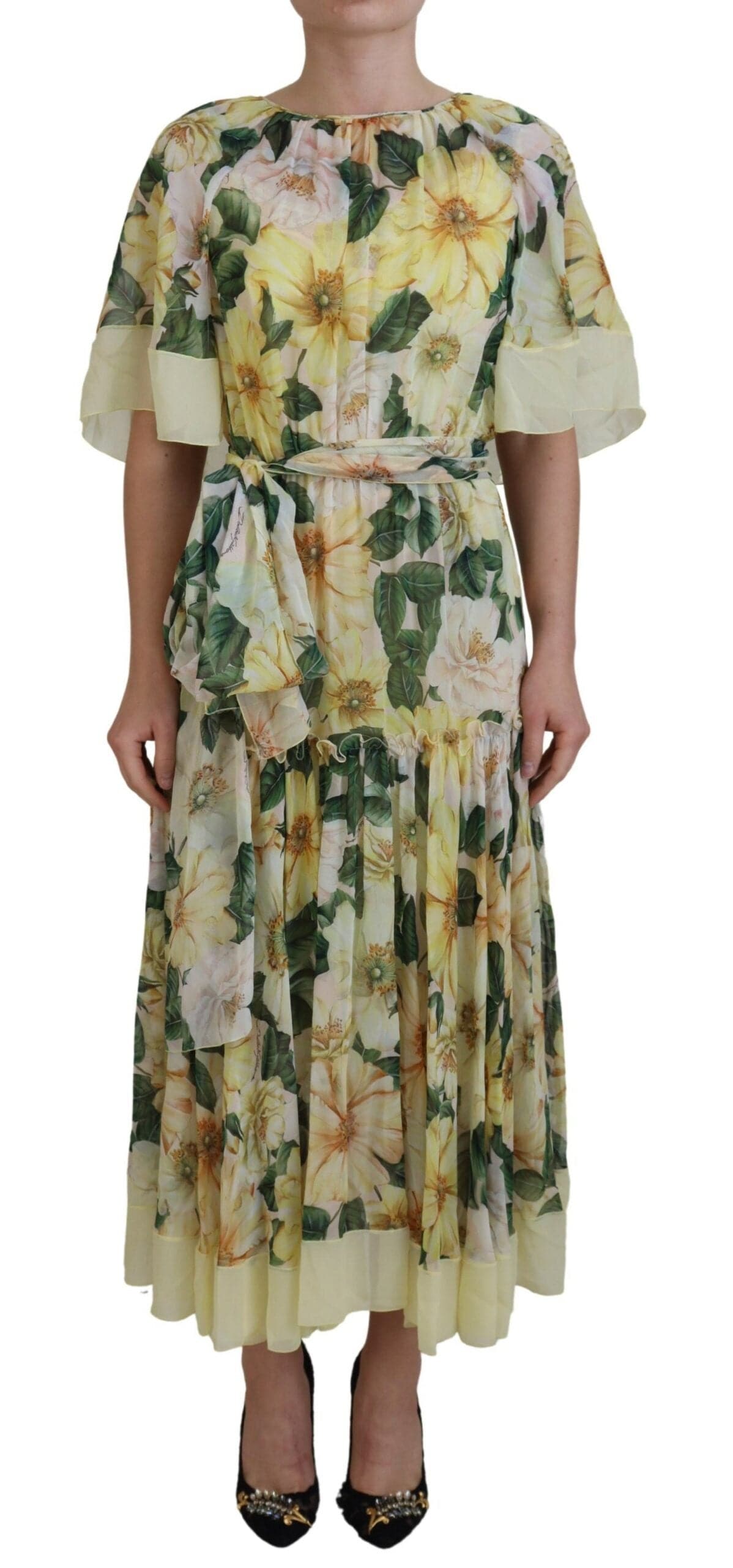 Robe longue en soie multicolore à imprimé floral Dolce & Gabbana, élégante et fluide, pour un style sophistiqué.