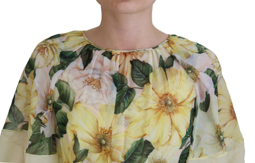 Robe longue en soie multicolore à fleurs de Dolce & Gabbana, style maxi avec motif floral élégant et sophistiqué.