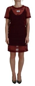 Robe courte en nylon bordeaux à deux couches de Dolce & Gabbana, style shift mini et élégante, pour une allure sophistiquée.