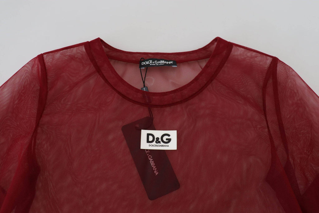 Robe courte en nylon bordeaux à deux couches de Dolce & Gabbana, style mini shift élégant et moderne.