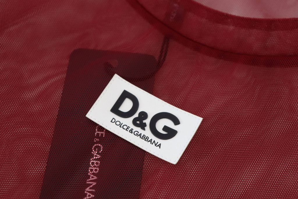 Robe courte en nylon bordeaux à deux couches de Dolce & Gabbana, style shift mini, élégante et moderne.