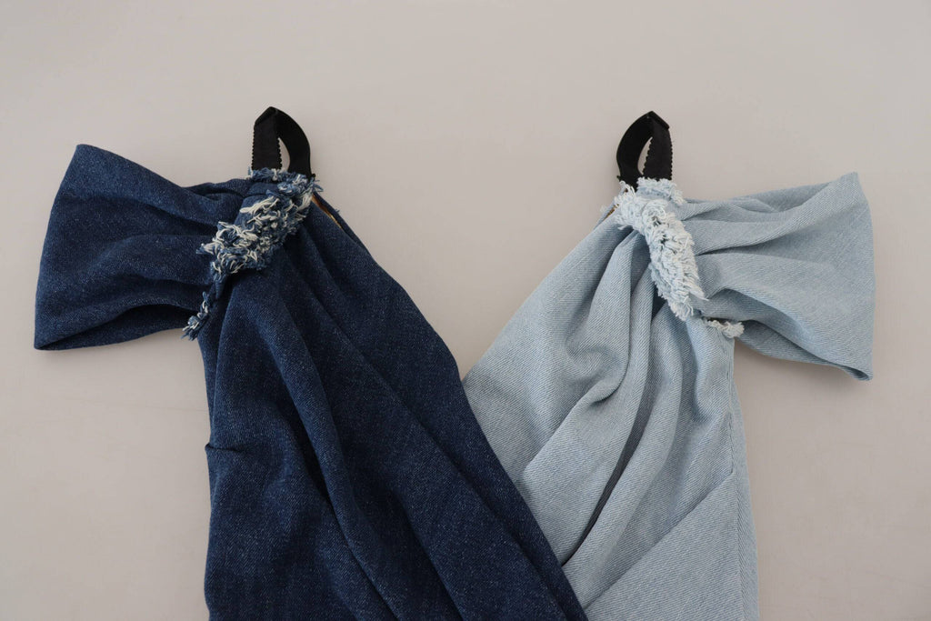 Robe courte en denim patchwork bleu deux tons de Dolce & Gabbana, style mini avec détails contrastants.