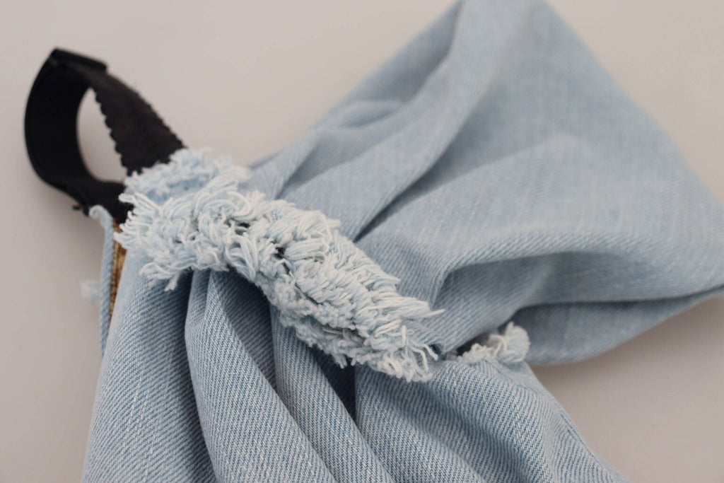 Robe courte en denim patchwork deux tons bleus de Dolce & Gabbana, style chic et tendance, avec détails colorés.