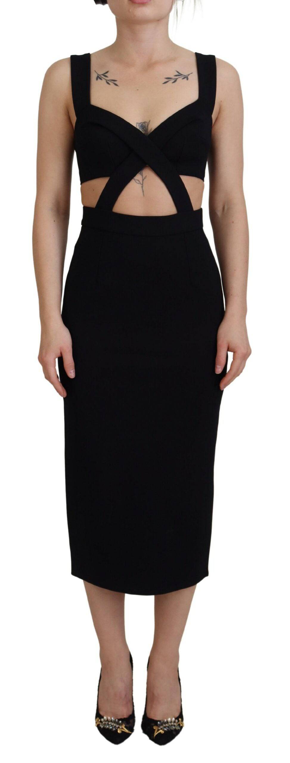 Robe midi moulante en viscose noire de Dolce & Gabbana, silhouette élégante et ajustée, idéale pour une tenue sophistiquée.