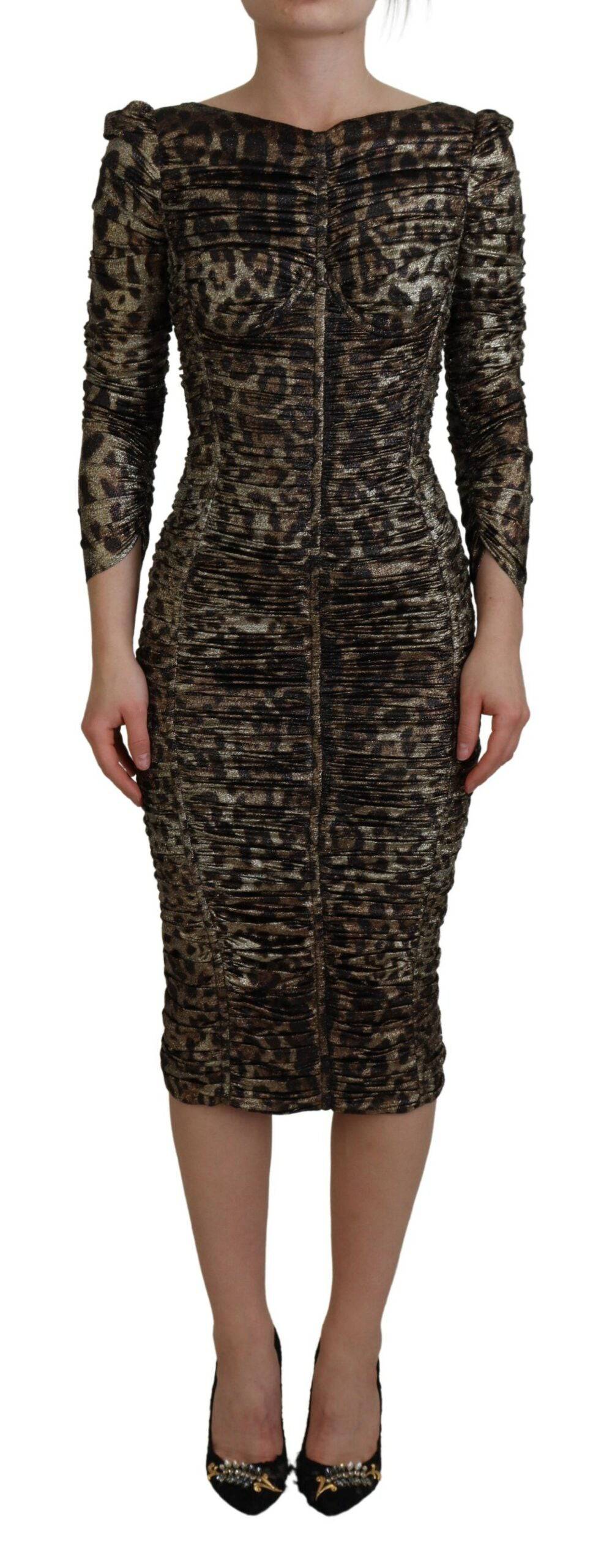 Robe moulante midi Dolce & Gabbana à imprimé léopard multicolore, silhouette ajustée et élégante.
