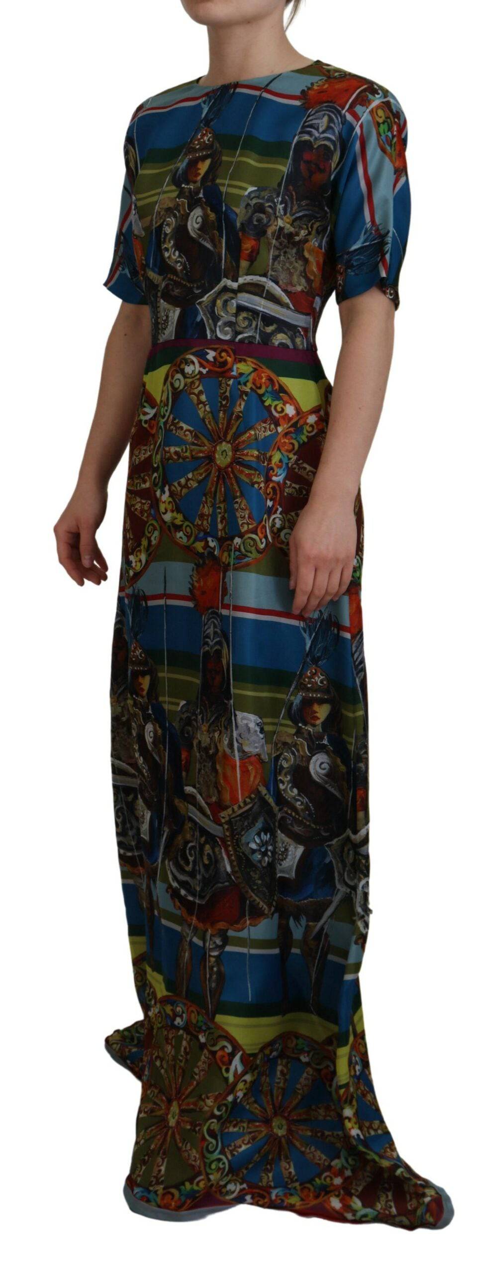 Robe longue en soie multicolore Dolce & Gabbana Sicily A-line, élégante et fluide, avec un motif coloré et sophistiqué.
