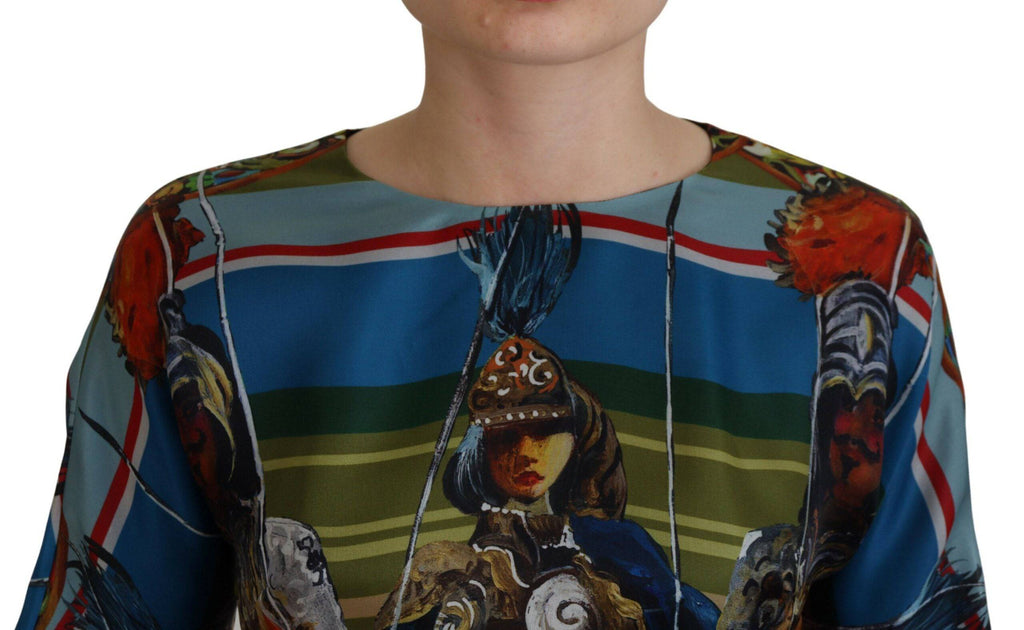 Robe longue en soie multicolore Dolce & Gabbana Sicily, coupe en ligne A, élégante et fluide, avec motif coloré.