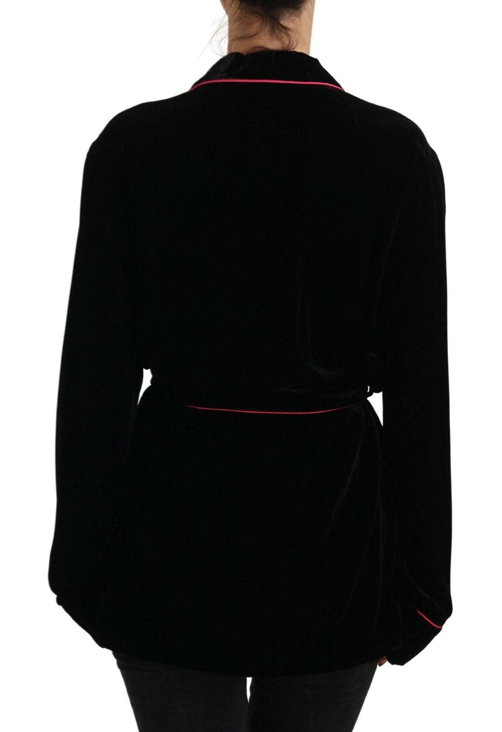 Blazer noir Dolce & Gabbana en viscose avec boutons et ceinture, veste élégante pour femme.