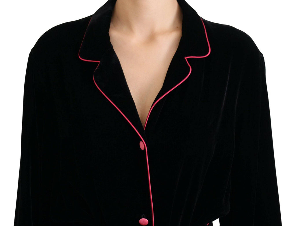 Blazer noir Dolce & Gabbana en viscose avec boutons et ceinture, veste élégante pour femme.