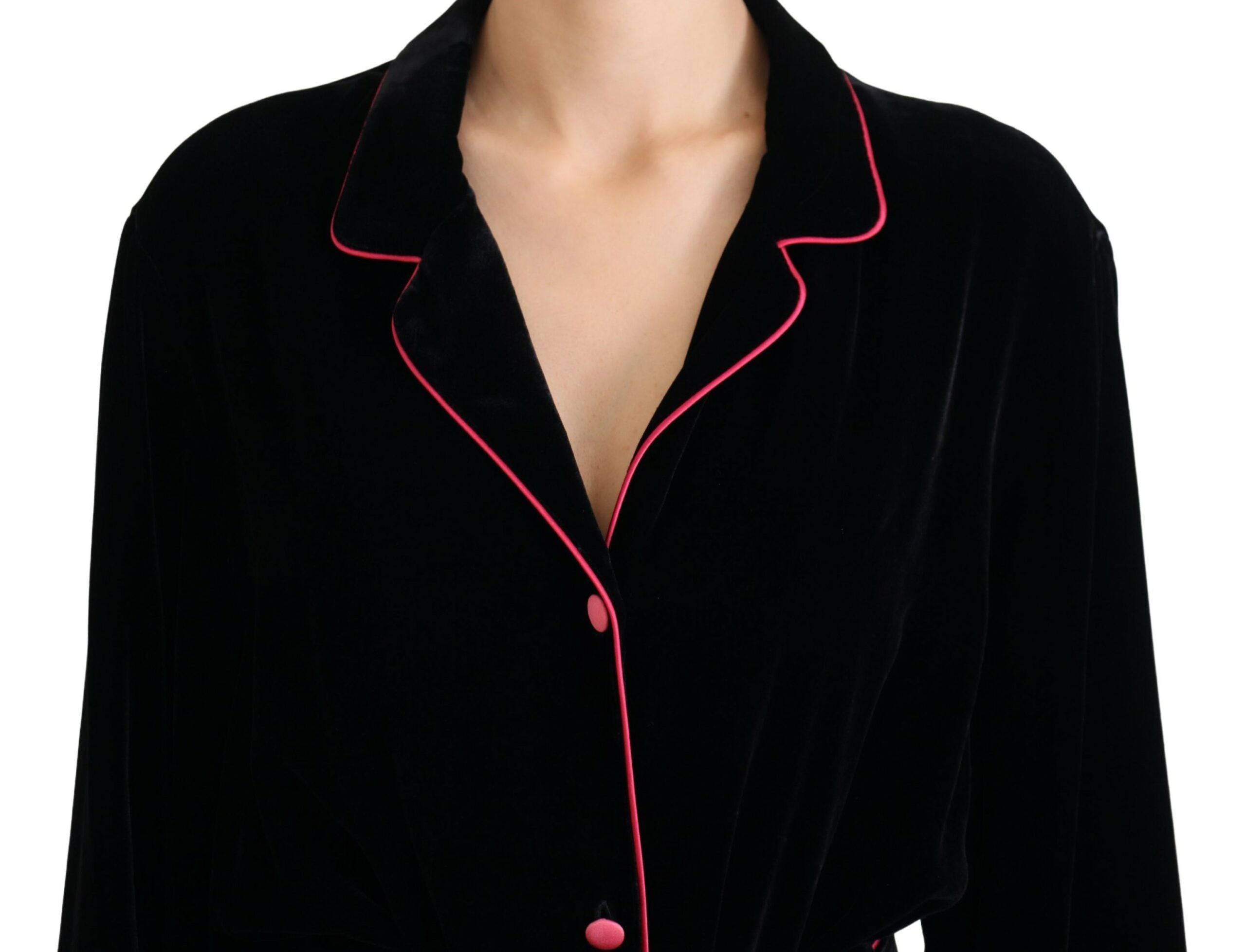 Blazer noir Dolce & Gabbana en viscose avec boutons et ceinture, veste élégante pour femme.