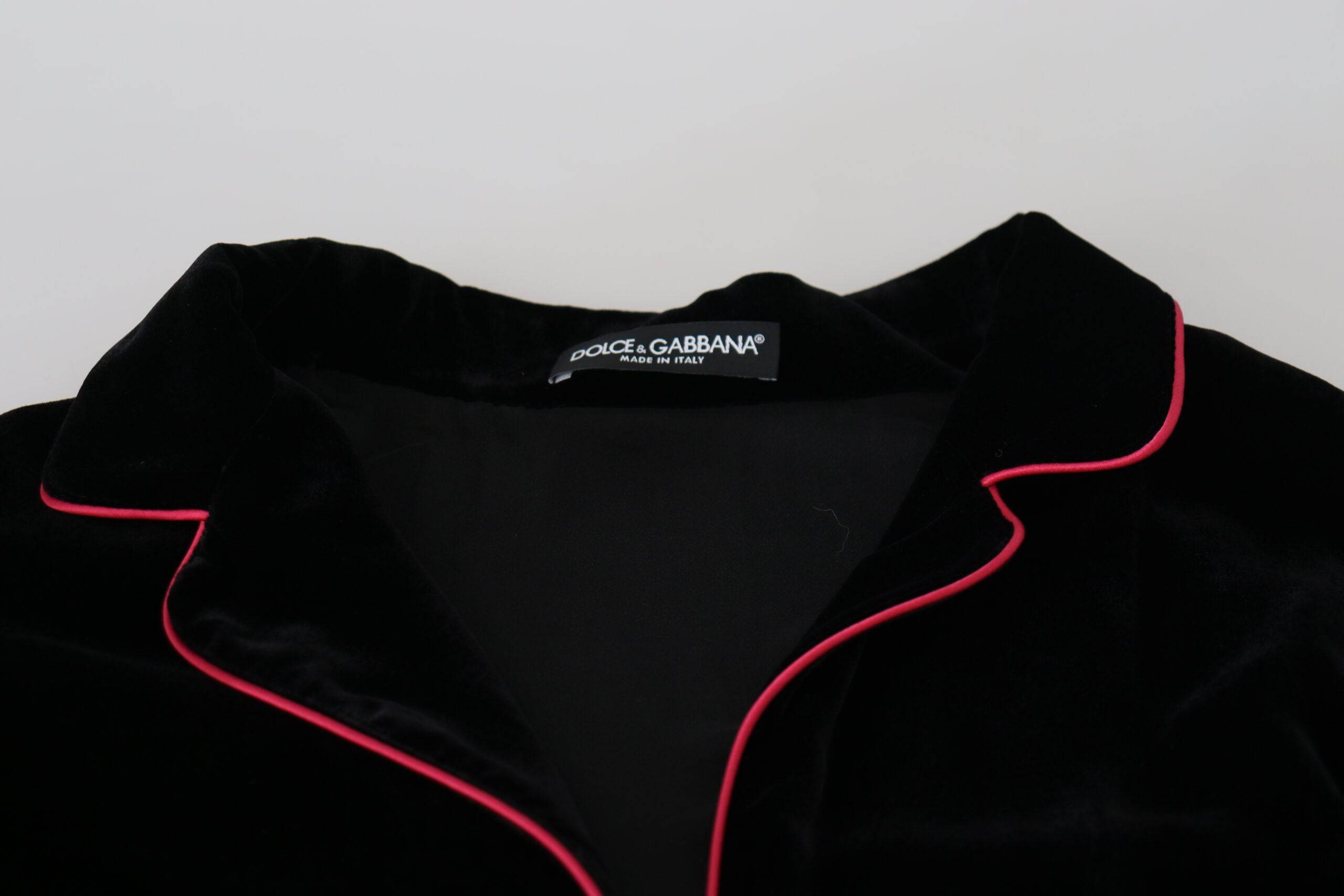 Blazer noir en viscose Dolce & Gabbana avec boutons et ceinture, élégante veste pour femmes.